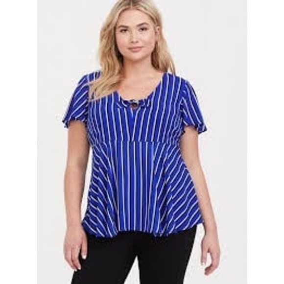 torrid Tops - Torrid Plus Size Blue Stripe‎ Georgette Bow Blouse, Size 2/2X